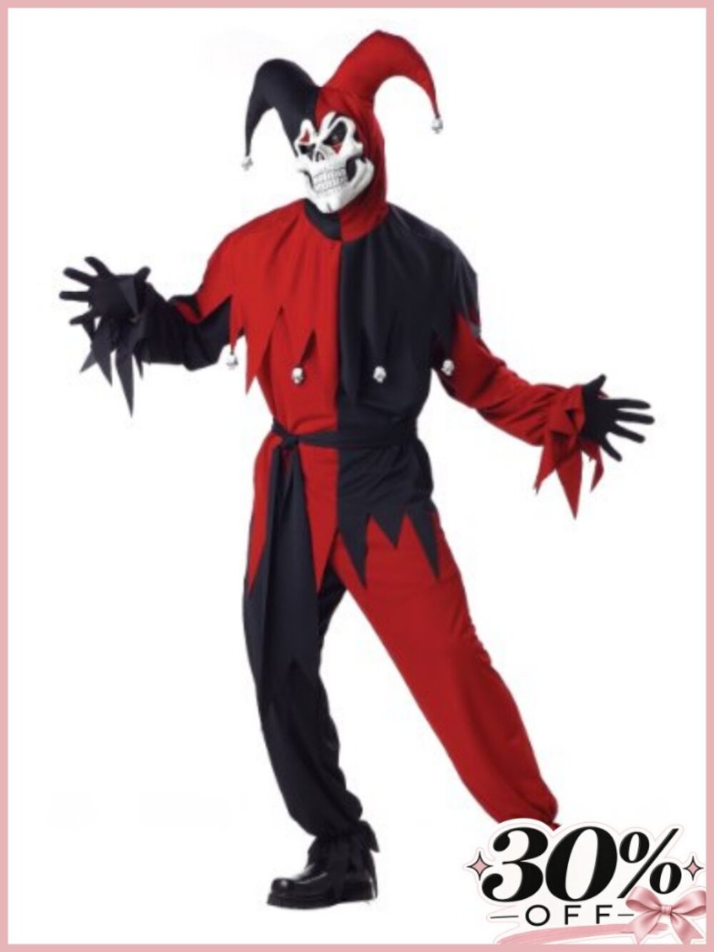 Men's Evil Jester Costume X-Large 5-Piece Set Polyester Pullover